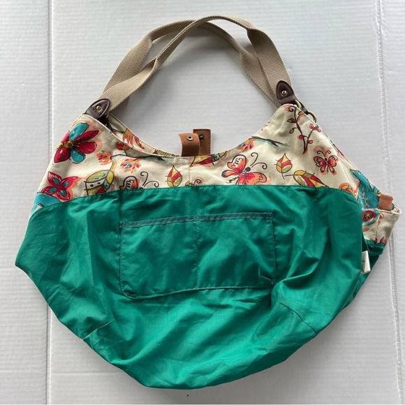 Lucky Brand Large Floral Bird Canvas Hobo Bag Tote Purse Bright Colorful VGUC - Picture 12 of 16